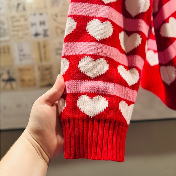 Heart Patterned Red Sweater - Picture 2 of 3